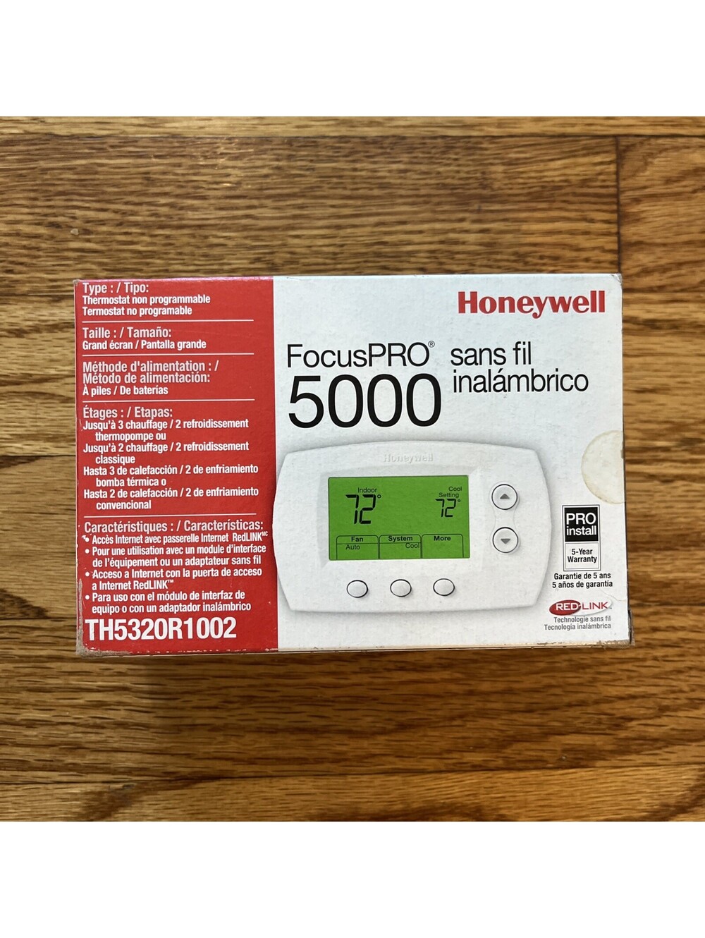 Honeywell TH5320R1002 FocusPRO 5000 Non-Programmable Thermostat, 2H/2C
